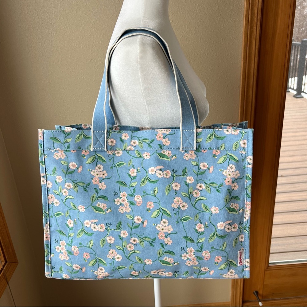 Cath Kidston Large Sidekick Tote Bag Blue “Forget Me Not” Floral Pattern Canvas